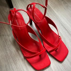 Red Strappy High Heeled Sandals